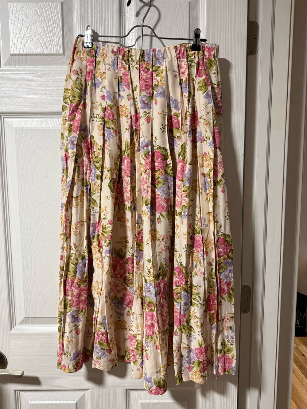 Marisa Christina Cream Floral A-Line Skirt with Pink & Green Blooms